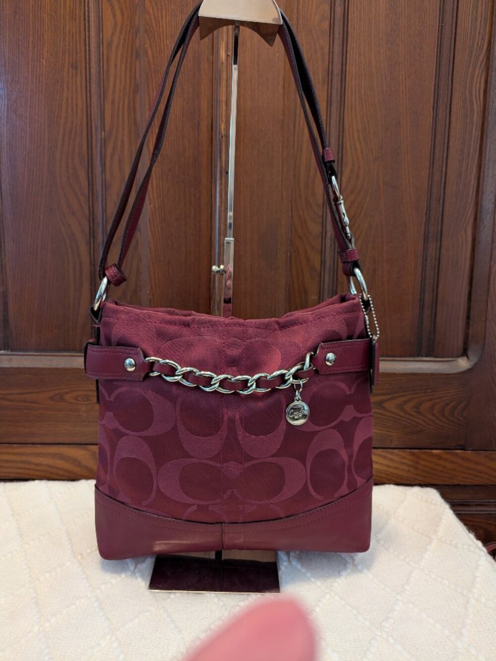 Coach Signature Sateen Chain Convertible Duffle/Shoulder Bag (Style F18862)